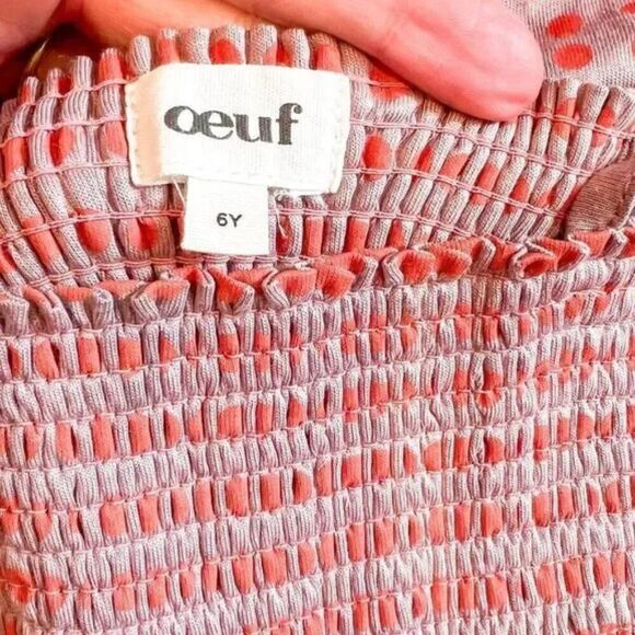 Oeuf Smocked Polka Dot Red Rose Pink Dress Size 6Y - Picture 4 of 5